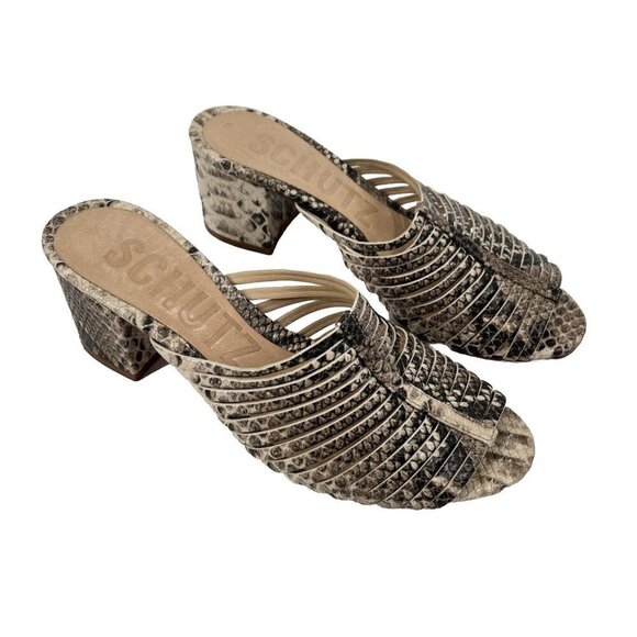 Schutz Leather Snakeskin Sandals Block Heel Sz 7 - Picture 1 of 8